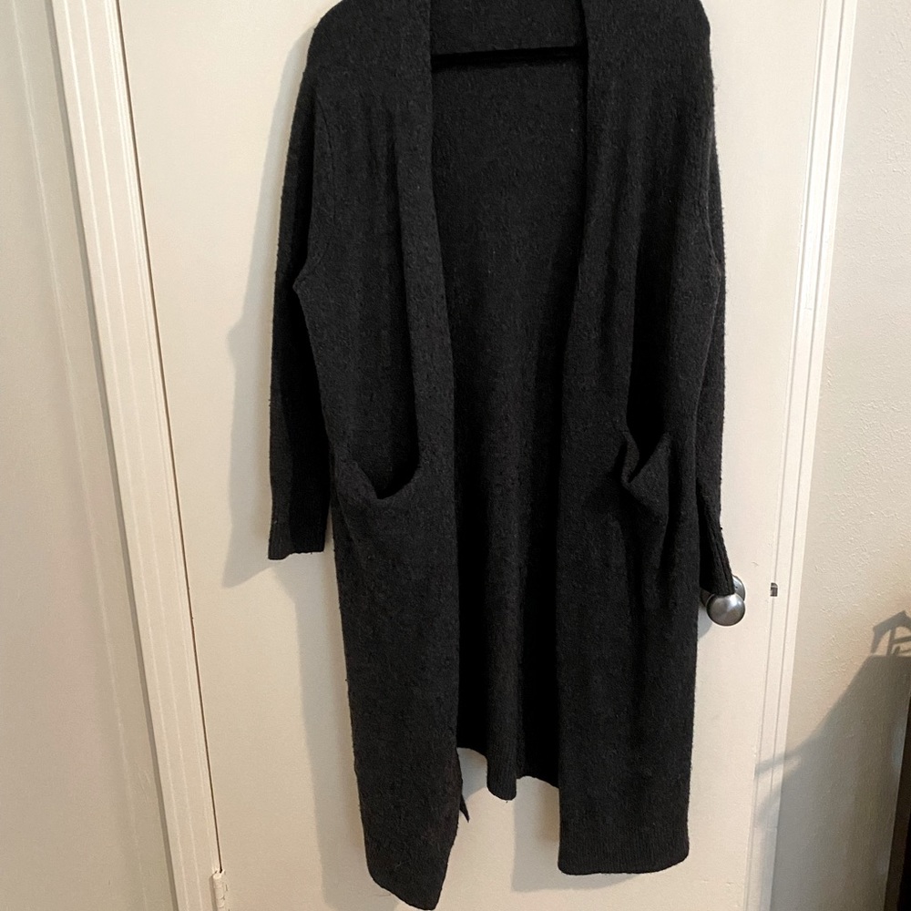Long grey open sweater